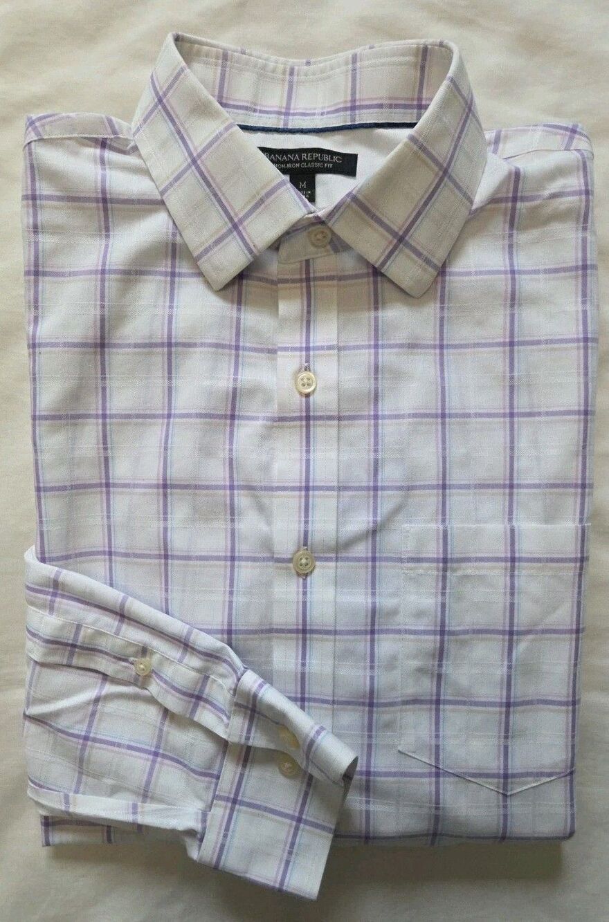 Banana Republic Men's Med Purple 💜 Shirt Long Sleeve Non-Iron Regular fit Plaid